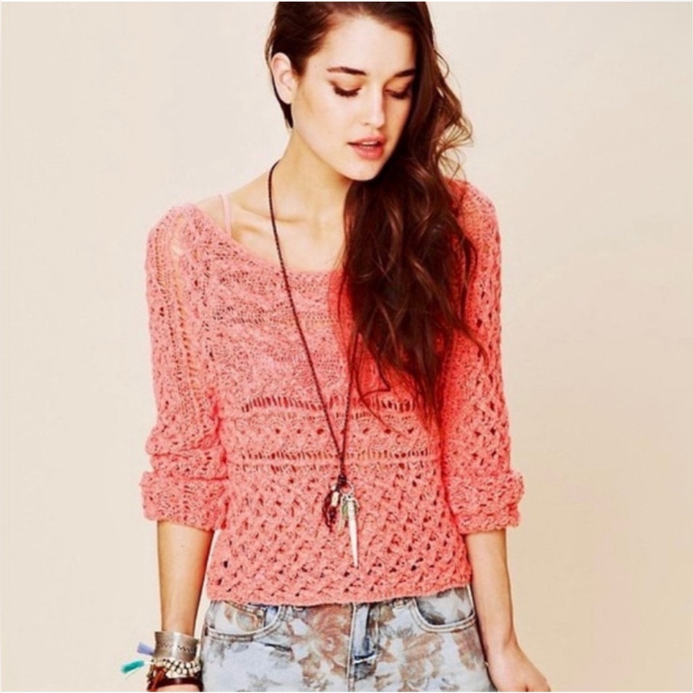 Free People Open Weave Bell sleeve Lightweight Sweater